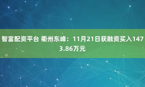 智富配资平台 衢州东峰：11月21日获融资买入1473.86万元